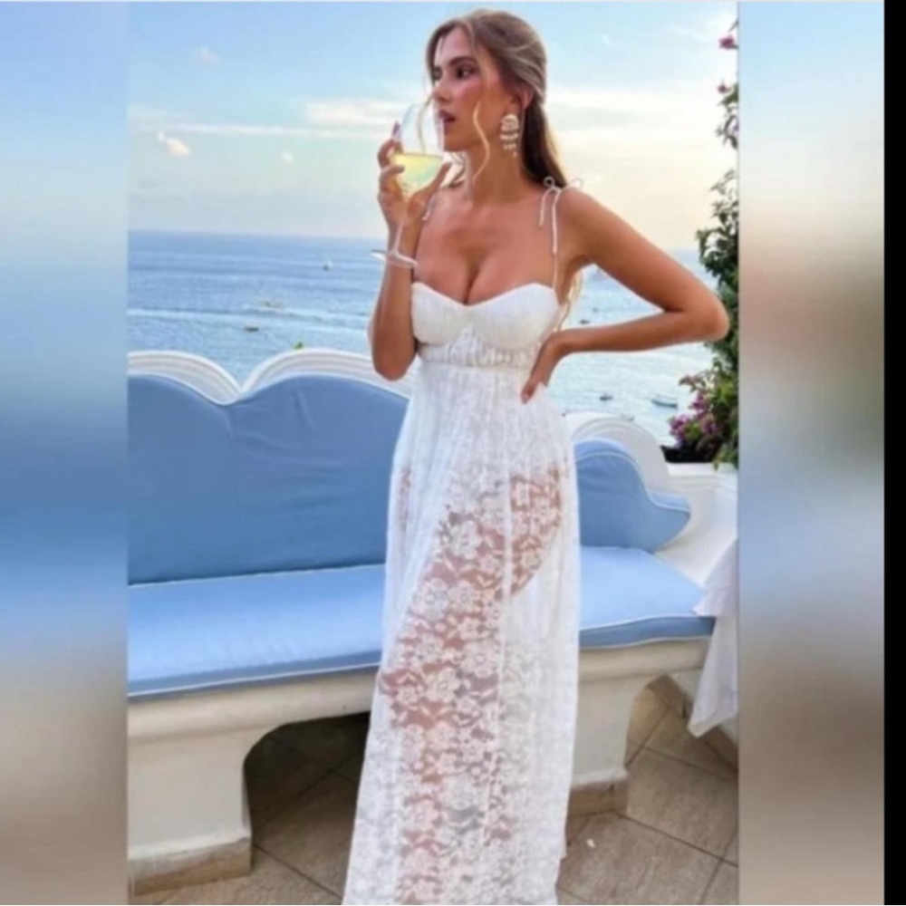 NWT For Love and Lemons White Lorena Maxi Dress Bridal Maxi Size M Wedding Sexy
